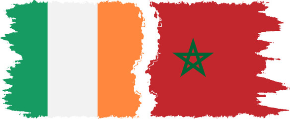 Morocco and Ireland grunge flags connection vector