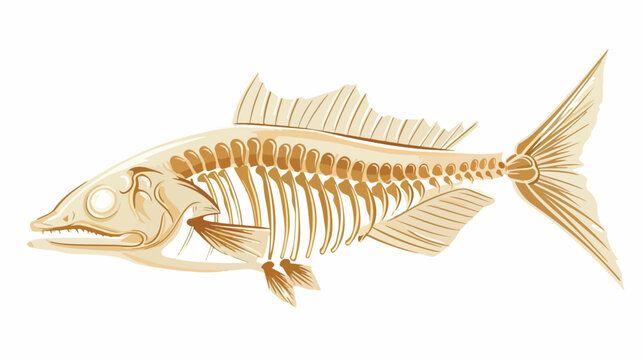 Cartoon doodle fish bones flat vector