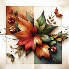  autumn graphics consisting of four parts Quadriptych,
