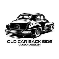 Old Car Back Side Vector Logo Design