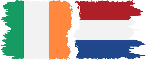 Netherlands and Ireland grunge flags connection vector