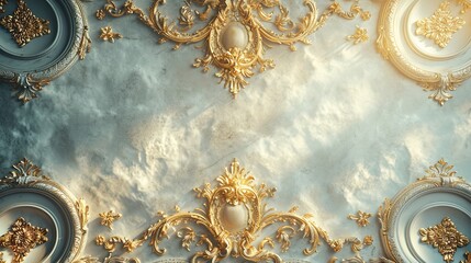 Fototapeta na wymiar 3D Wallpaper Ceiling Golden Luxury Frame Beauty