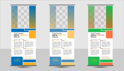 Business Roll Up Standee Design, 3 colors Banner Template, Presentation and Brochure, Standee Design