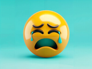 Crying Emoji 3d symbol icon on blue background