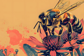 Biene an einer Blume: Farbenfrohe Illustration eines wichtigen Momentes der Natur