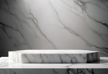 Marble podium  for single product backdrop. White marble product display pedestal