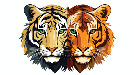 Combined faces of lion and tiger. vector illustration