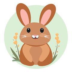 Obraz premium Flat children's illustration of a little cute bunny with plant elements 2
