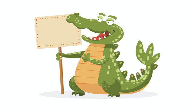 Crocodile cartoon holding a blank sign on white background