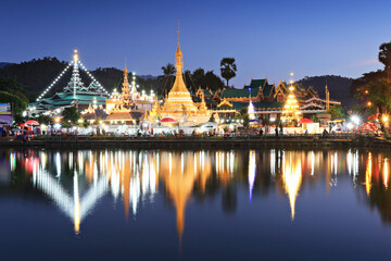 Wat Jong klang and Wat Jong kham reflection in the jong kham lake is a Buddhist temple most...