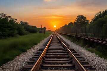 Obraz premium railway track in the sunset