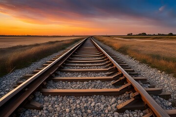 Fototapeta premium railway track in the sunset
