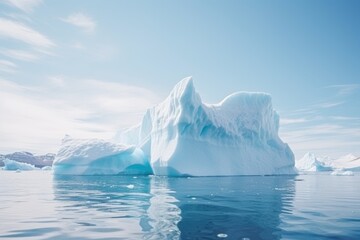 Iceberg melting in a global warming representation, clear blue waters, climate change theme. Melting Iceberg in Global Warming Concept