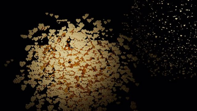 Multiple golden heart fireworks with alpha channel
