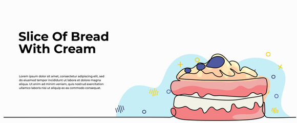 Vector illustration of slice of bread with cream . Modern flat in continuous line style.