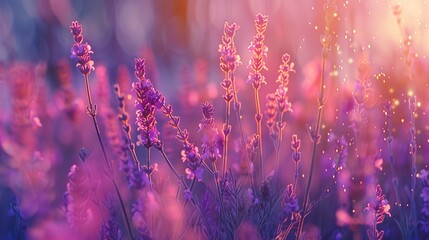 Lavender field. Floral background. Field lavender morning summer blur background wallpaper. Shallow depth of field. ,Generative ai,