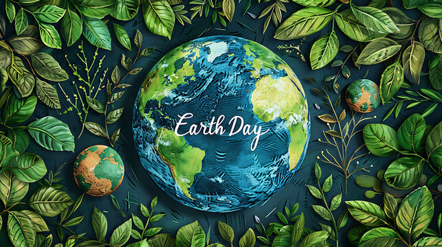 earth with green plants background depicts Earth Day 22 april, environmental protection