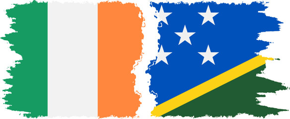 Solomon Islands and Ireland grunge flags connection vector