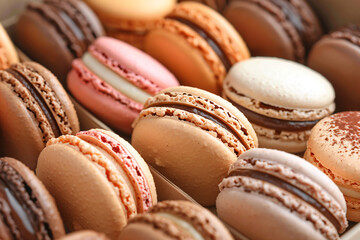 Fototapeta na wymiar A box of different Pastel colours macaroons cookies