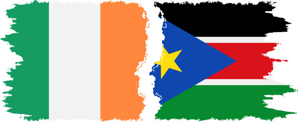 South Sudan and Ireland grunge flags connection vector