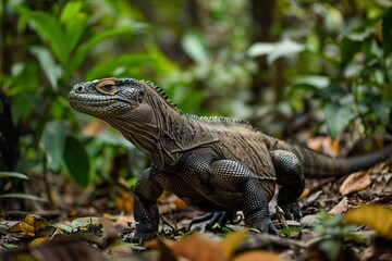 Fototapeta premium Iguana Observing Camera in Jungle