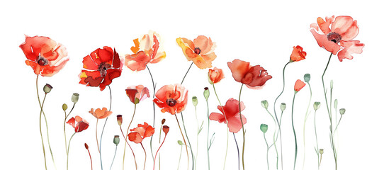 poppies on white background