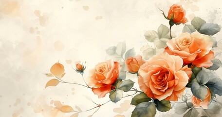 Watercolor painting of socialistinspired orange roses with watercolor effect on a white background