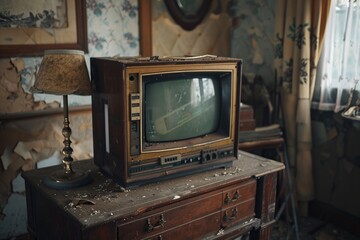 Old TV on Wooden Cabinet