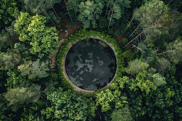 Aerial View of Forest With Trees and Clouds