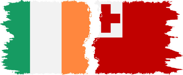 Tonga and Ireland grunge flags connection vector