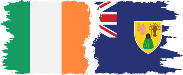 Turks and Caicos and Ireland grunge flags connection vector