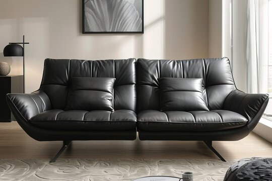 A lifestyle stock photography of Leather convertible sofa