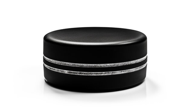 A black ice hockey puck isolated on white.