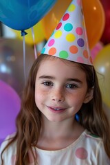 Little Girl in Party Hat With Balloons