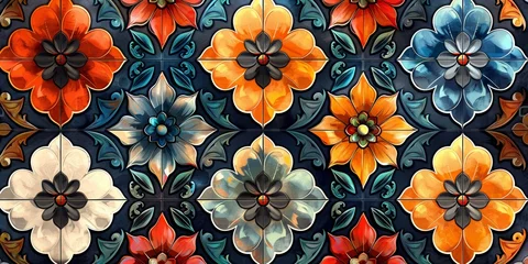 Foto op Canvas A beautiful floral pattern inspired by vintage tile designs, ideal for wallpaper or textile prints in a traditional or ethnic style. © Iryna