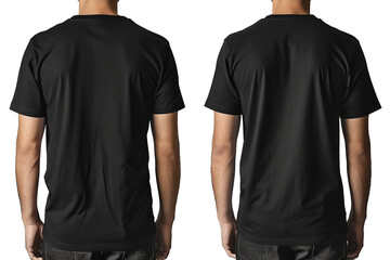 T-shirt mockup, Black blank t-shirt front and back views, male clothes wearing clear attractive apparel tshirt models template сreated with Generative Ai - obrazy, fototapety, plakaty