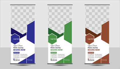 Real Estate Roll Up Banner, Real Estate Roll up banner design, 3 colors Banner Template
