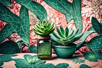 cactus in the garden, Immerse yourself in the tranquility of nature with an AI-generated image featuring a succulent nestled in a small jar, captured in exquisite detail against an HD floral wallpaper