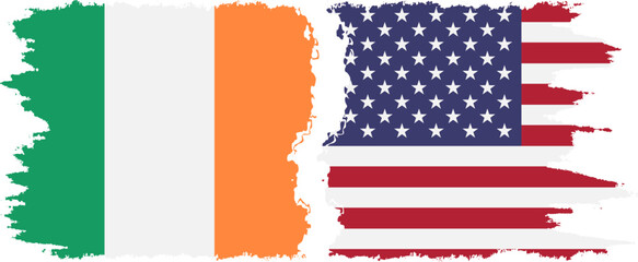 United States and Ireland grunge flags connection vector