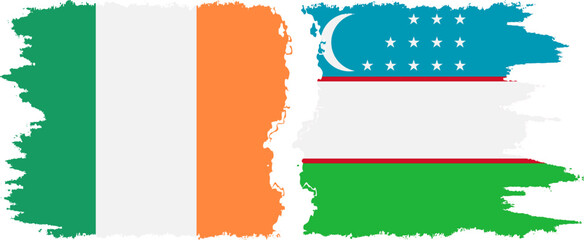 Uzbekistan and Ireland grunge flags connection vector