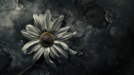 A white daisy on a black background