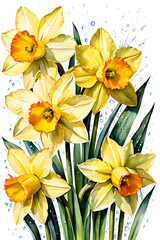 narcissus in watercolor style s on white background suitable for packaging, advertising, decoupage, scrapbooking