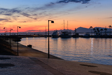 Orange sky at sunset in the evening. Seascape overlooking the coast in the city of Istanbul