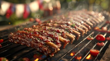 Deliciously Glazed Ribs Sizzle on a Smoky Grill
