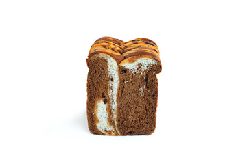Two tone chocolate bread with Chocolate chip isolated on background, homemade chocolate bread