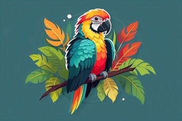 logo of a cute cartoon parrot sitting on a branch