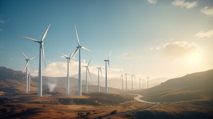 Generative AI High-altitude shots revealing the rotation of wind turbine blades, emphasizing their contribution to renewable energy.