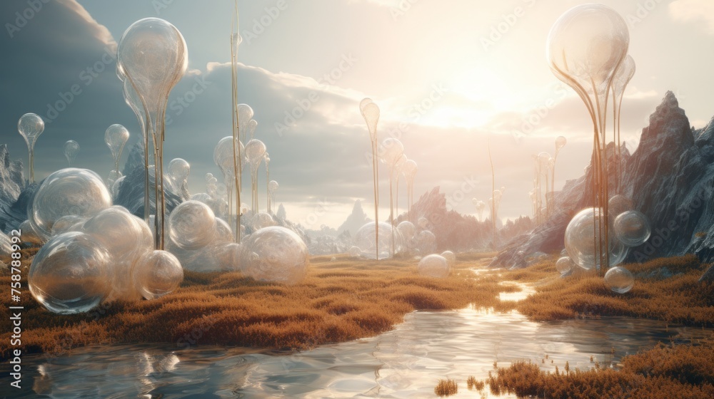 Poster generative ai tranquil and serene abstract landscapes inspired by natural elements.