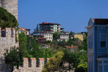 Cityscape View from the water to buildings in the city of Istanbul in public places