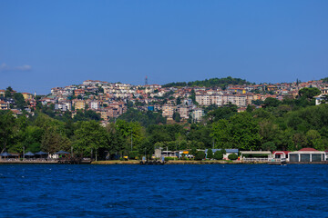 Fototapeta premium Cityscape View from the water to buildings in the city of Istanbul in public places